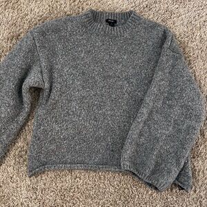 Nasty Gal Gray Crew Neck Sweater with Ribbed Cuffs